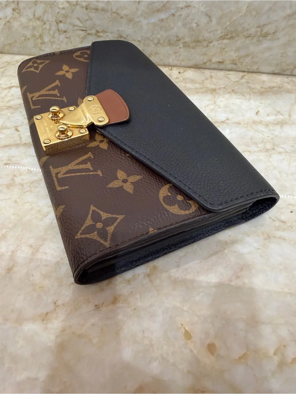 Louis Vuitton Brown Monogram & Black Leather wallet with Gold Hardware - Picture 3 of 6